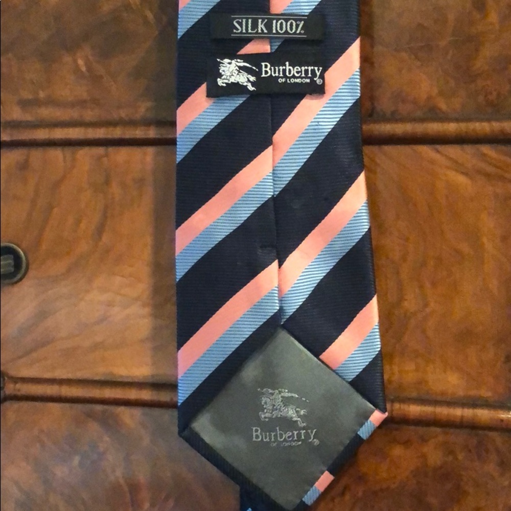 Burberry Navy, Sky Blue, and Pink Tie